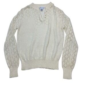 Vintage Persuasions Sweater  M Ivory Textured Crochet Pearl Cottagecore Grandma